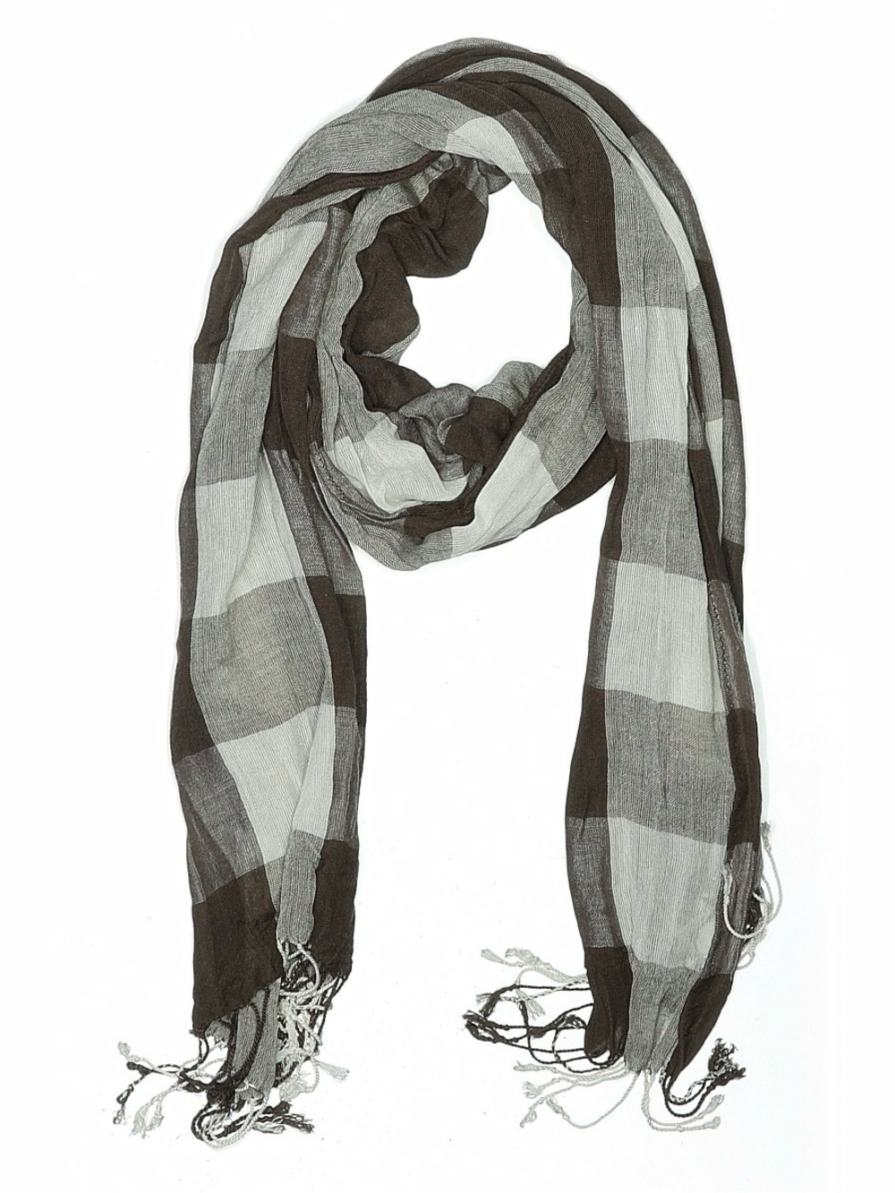 100% cotton Lightweight Brown and White Check plaid Scarf